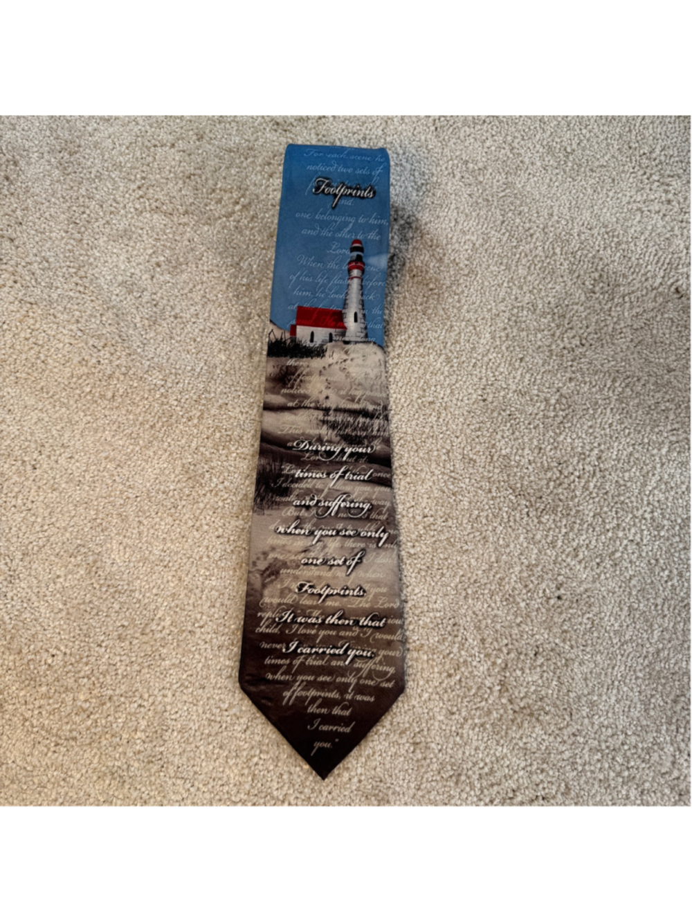 Larson Footprints in the Sand Christian Lighthouse Scripture Novelty Necktie Sil